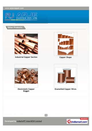 Other Products:




       Industrial Copper Section       Copper Shape




          Electrolytic Copper      Enamelled Copper Wires
                Nugget
 