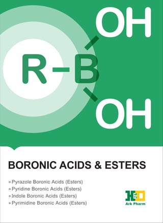 BORONIC ACIDS & ESTERS
Pyrazole Boronic Acids (Esters)
Pyridine Boronic Acids (Esters)
Indole Boronic Acids (Esters)
Pyrimidine Boronic Acids (Esters)
R B
OH
OH
Ark Pharm
 
