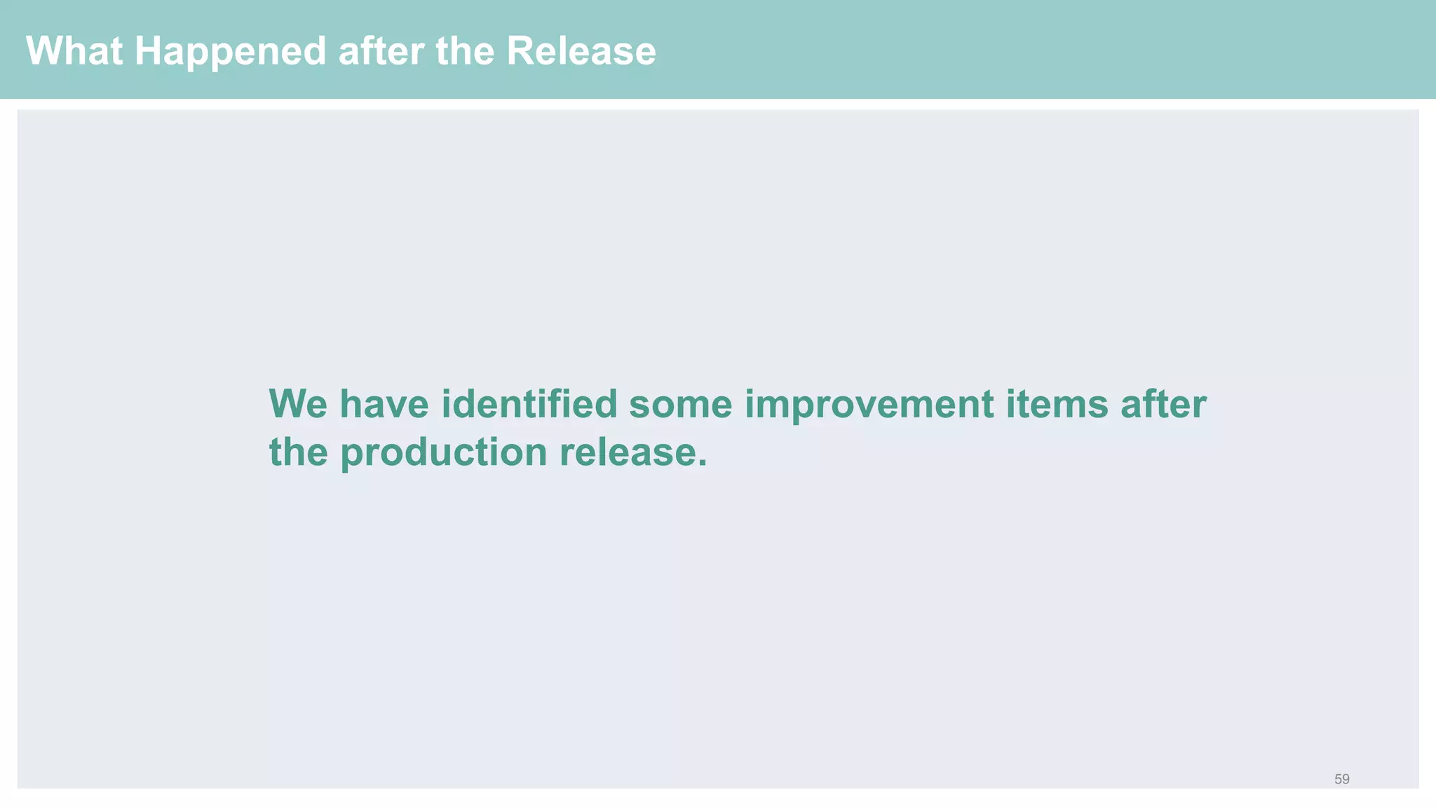59
What Happened after the Release
We have identified some improvement items after
the production release.
 