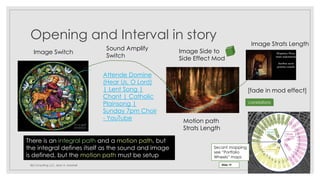 8/27/2021
Brij Consulting, LLC, Jean A. Marshall 4
Opening and Interval in story
Attende Domine
(Hear Us, O Lord)
| Lent Song |
Chant | Catholic
Plainsong |
Sunday 7pm Choir
- YouTube
[fade in mod effect]
Image Switch Image Side to
Side Effect Mod
Image Strats Length
Sound Amplify
Switch
Motion path
Strats Length
correlations
There is an integral path and a motion path, but
the integral defines itself as the sound and image
is defined, but the motion path must be setup
Secant mapping
see “Portfolio
Wheels” maps
Slide 19
 
