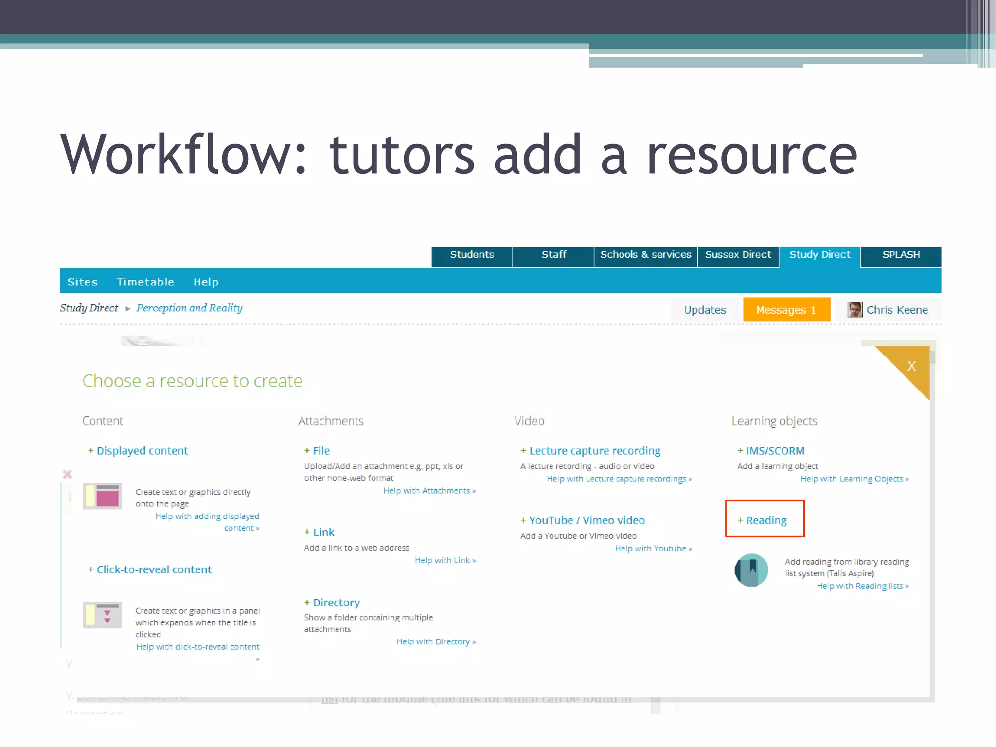 Workflow: tutors add a resource
 