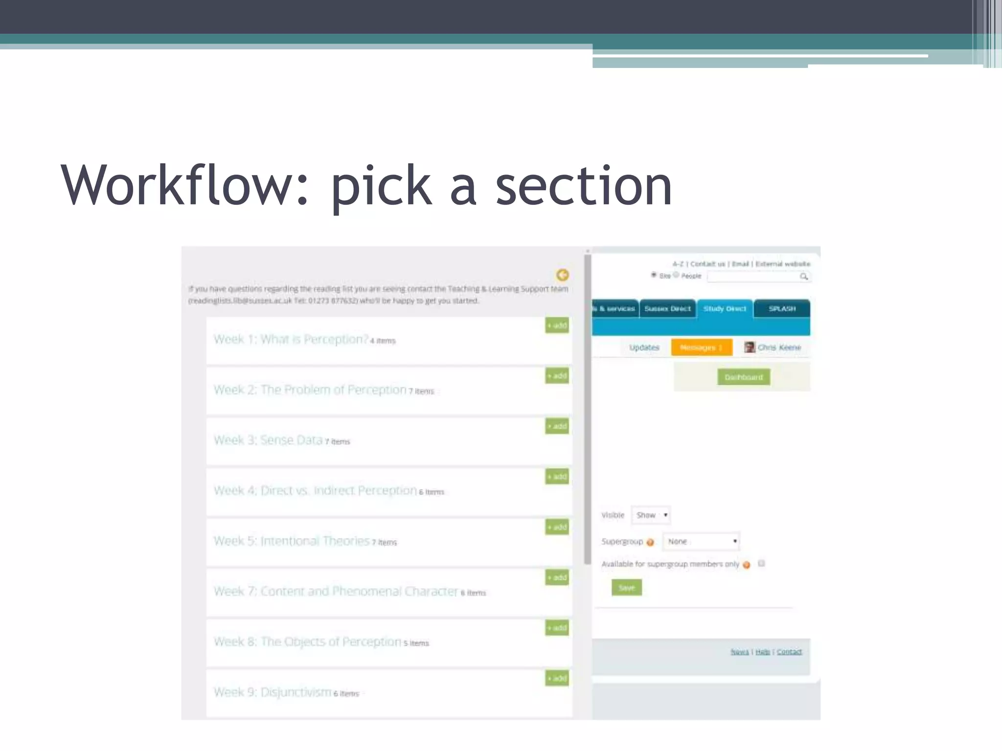 Workflow: pick a section
 
