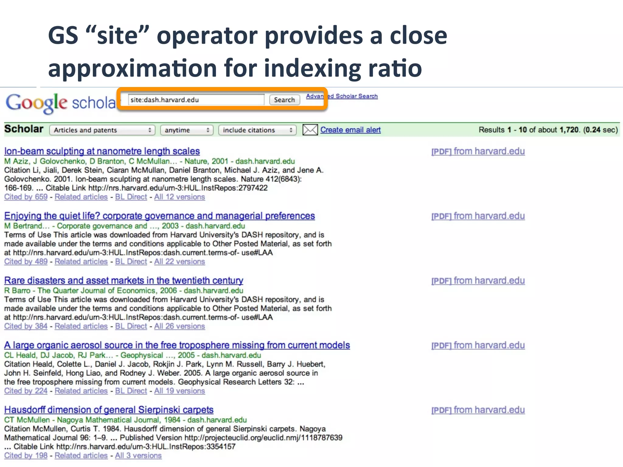 GS	
  “site”	
  operator	
  provides	
  a	
  close	
  
approxima*on	
  for	
  indexing	
  ra*o	
  
 
