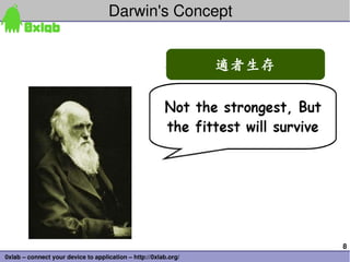 Darwin's Concept


                                                                 適者生存




                                                                        8
0xlab – connect your device to application – http://0xlab.org/
 