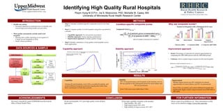 Peiyin Hung MS
PhD student
Division of Health Policy and Management
School of Public Health,
University of Minnesota
Identifying High Quality
Rural Hospitals
Peiyin Hung, MS; Ira S. Moscovice, PhD, Michelle
M. Casey, MS
 