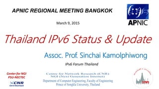 1
Assoc. Prof. Sinchai Kamolphiwong
Center for NGI
PSU-NECTEC
IPv6 Forum Thailand
 