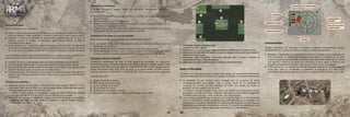 Controles de vuelo
Hay 3 controles en un helicóptero:
• Cíclico – controla la altura de tu helicóptero, es el mando en el medio de la cabina,
entre las piernas. Ladea el fuselaje a izquierda y derecha, y sube y baja el morro.
• Colectivo – controla la cantidad de sustentación generada por los rotores. En
esencia, cuando se levanta, el helicóptero gana altura; cuando se baja, el
helicóptero pierde altura.
• Timón de dirección – controla la potencia aplicada al rotor de cola o el diferencial
de potencia aplicada a ambos rotores en helicópteros de rotor coaxial como el Ka-
52. Hace que el helicóptero cambie de dirección sin ladearse o cambiar de altura.
Los controles de vuelo tienen efectos secundarios, y en algunos casos terciarios. Solo
algunos de ellos se han reproducido en Arma 2: Operación Arrowhead:
• Levantar el morro a velocidades altas hace que el helicóptero gane altura;
• Por otra parte, cuando bajas el morro para ganar velocidad, pierdes altura;
• El timón de dirección pierde control al aumentar la velocidad, “empujándote hacia
delante” hasta un punto en el que casi no tiene efecto;
• Una vez en el aire, el helicóptero tiende a girar en sentido opuesto al giro del rotor
principal. Se trata de un efecto de torsión. Para evitarlo, usa el rotor de cola (rotor
antitorsión).
Consejos para aterrizar
• Asegúrate de que el área bajo tu helicóptero no tiene árboles, edificios u otros
obstáculos. Dado que es difícil mirar directamente abajo, elige bien una zona de
aterrizaje adecuada antes del descenso final.
• El fuselaje resulta dañado si desciendes a toda velocidad desde una posición
estacionaria de más de 4 m de altura, así que aterriza con suavidad.
• 80 metros es una altura totalmente segura para el lanzamiento en paracaídas
a cualquier velocidad. Puedes hacer el lanzamiento desde alturas inferiores
a velocidades más bajas.
Aterrizaje de emergencia
Si pierdes potencia, puedes tratar de sobrevivir aterrizando según este
procedimiento:
• Reduce de inmediato la propulsión (teclas Z o ‘AvPág’, por defecto) y mantiene la
altura de vuelo.
• Mantén pulsada la tecla de descenso.
• Emplea Vuelo Estacionario Automático (menú de acción o dos pulsaciones en )
para reducir la velocidad horizontal.
• Cuando estés a unos 30 metros sobre el nivel del suelo y a menos de 30 km/h de
velocidad de avance, aumenta la propulsión y aterriza.
Lanzamiento de tropas en zona de combate
Sigue estos consejos para aumentar las probabilidades de éxito:
• Si es posible, evita volar directamente sobre la zona de combate para no
convertirte en un blanco.
• Deja el motor en marcha mientras esperas en una zona de aterrizaje.
• Con el helicóptero en tierra, usa el comando ‘Eyectar’ en vez del comando ‘Salir’;
el motor seguirá en marcha, permitiéndote un despegue mucho más rápido.
Helicóptero UAV (no tripulado)
Tendrás la oportunidad de usar el ULB (pájaro no tripulado), un helicóptero
experimental capaz de señalar blancos y de lanzar a distancia misiles guiados. Para
cambiar al UAV, elige la opción ‘UAV’ en el menú Acción. Para volver a la vista normal
desde una cámara UAV, elige ‘Salir de UAV’ en el menú Acción. También puedes
ordenar moverse a tu helicóptero a través del Alto Mando (se explica más adelante).
Controles del ULB:
• ‘Ratón’: Controla la cámara
• ‘BIR’: Activa el puntero láser
• C, X: Guiñada de la nave
• Q: Asciende 50 metros
• Z: Desciende 50 metros, aterriza
• M: Cambia a vista de Mapa y fija las coordenadas usando ‘BIR’.
14
1 – Combustible, indicador de daños y radar.
2 – Velocidad, dirección y altitud.
3 – Cursor de mira. Su apariencia varía según esté activo el indicador láser o se lance un misil.
4 – Información del helicóptero del jugador, precisión de disparo, distancia del misil al blanco e
indicador de misil en el aire.
5 – Información VANT helicóptero, información adicional sobre el blanco, indicador de
funcionalidad del láser y distancia al blanco.
6 – Información de misiles, indicando el tipo y número de misiles disponibles.
Radar arriba-abajo
La mayoría de vehículos incluye un radar arriba-abajo, que proporciona información
sobre la orientación de las torretas del vehículo, los blancos y amenazas inminentes:
• La dirección de las torretas viene indicada por los ángulos de visión
semitransparentes, que cambian según el campo visual de sus operarios. Si
controlas una torreta, se verá resaltada, de modo que puedas ver mejor su
dirección relativa respecto del vehículo.
• Los blancos vienen indicados como iconos de colores. Su forma indica el tipo
(cuadrado: vehículos terrestres, triángulo: aeronave); su color indica su grado de
hostilidad (rojo: enemigo, verde: amistoso, gris: desconocido).
• Las amenazas inminentes (por lo general, ser un blanco fijado, o un misil disparado
contra tu vehículo) se indican resaltando una sección de radar con un parpadeo rojo
superpuesto y un pitido, siempre que tu vehículo esté equipado con los sensores
necesarios para detectar una amenaza concreta. El icono de una unidad que haya
fijado su arma en el vehículo del jugador se indica con un círculo blanco.
Contramedidas
Puedes defenderte de amenazas inminentes mediante contramedidas activas,
dependiendo de si vas en un vehículo armado o pilotas una aeronave:
• Bengalas – Disponibles en la mayoría de aeronaves militares, para confundir a un
misil disparado. El número de bengalas disponibles se muestra en la parte
superior izquierda de la pantalla, a la derecha del radar arriba-abajo. Ten en cuenta
que algunos misiles no se guían por infrarrojos, lo que vuelve la defensa con
bengalas inefectiva contra ellos. Pulsa R para soltar un par de bengalas.
• Cortina de humo – La mayoría de vehículos blindados dispone de lanzagranadas de
humo para cubrir su movimiento o neutralizar la localización por láser. Como
comandante del vehículo, elige el arma “Humo” y dispara humo haciendo clic en ‘BIR’.
15
enemigo
combustible
indicadores de daño
amenaza inminente
contramedidas
restantes
dirección de torreta
y campo visual
Lanzamiento de contramedidas
2
3
4
1
6
5
 