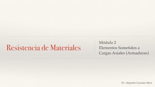 Dr. Alejandro Guzmán Mora
Resistencia de Materiales
Módulo 2
Elementos Sometidos a
Cargas Axiales (Armaduras)
 