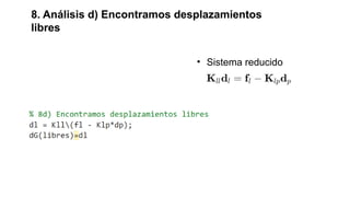 8. Análisis d) Encontramos desplazamientos
libres
• Sistema reducido
 