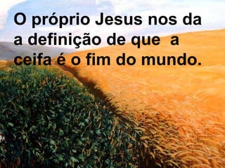 O próprio Jesus nos da a definição de que  a ceifa é o fim do mundo.  