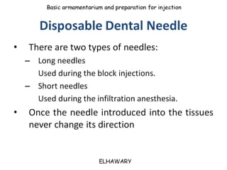 Armamentarium utilized for dental anesthesia