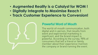 • Augmented Reality is a Catalyst for WOM !
• Digitally Integrate to Maximise Reach !
• Track Customer Experience to Conversion!
 