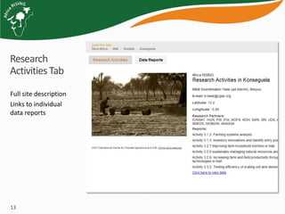 Project mapping, monitoring and data management tools for Africa RISING