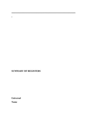==================================================
-
SUMMARY OF REGISTERS
Universal
Name
 