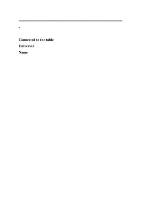 ==================================================
-
Connected to the table
Universal
Name
 