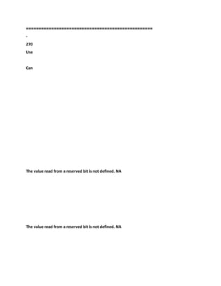 ==================================================
-
270
Use
Can
The value read from a reserved bit is not defined. NA
The value read from a reserved bit is not defined. NA
 