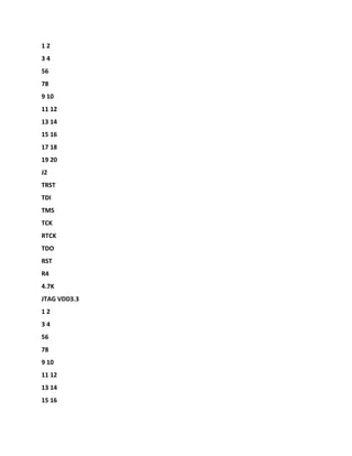 1 2
3 4
56
78
9 10
11 12
13 14
15 16
17 18
19 20
J2
TRST
TDI
TMS
TCK
RTCK
TDO
RST
R4
4.7K
JTAG VDD3.3
1 2
3 4
56
78
9 10
11 12
13 14
15 16
 