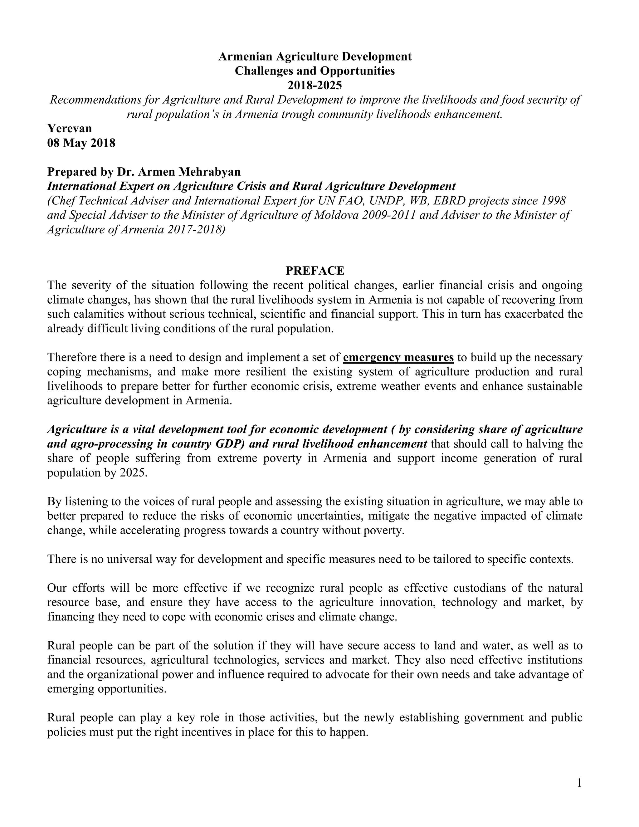 Armenian agriculture chellenges and opportunities 2018 PDF