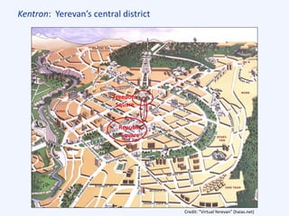 Kentron: Yerevan’s central district
Credit: “Virtual Yerevan” (haias.net)
Freedom
Square
Republic
Square
 