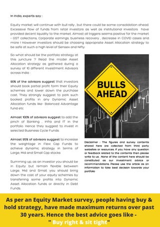 In India, experts say :
Equity market will continue with bull rally , but there could be some consolidation ahead.
Excessi...