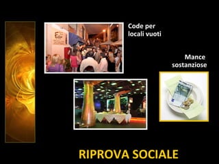 RIPROVA SOCIALE
Mance
sostanziose
Code per
locali vuoti
 