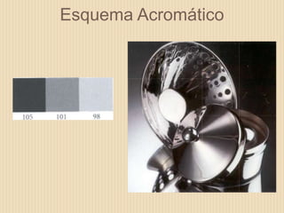 Esquema Acromático
Esquema acromático
Sin color. Utiliza sólo el negro,
el blanco, y los grises.