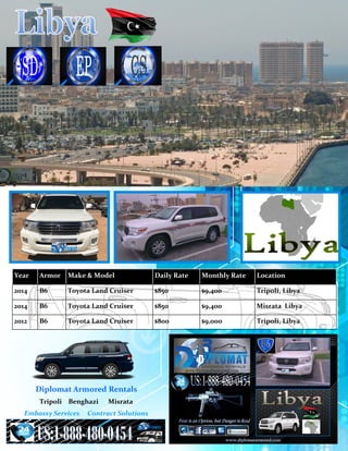 Armored cars for Rent Libya Price Guide: Diplomat Armored Rentals