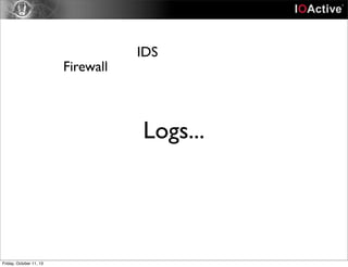 Logs...
Firewall
IDS
Friday, October 11, 13
 