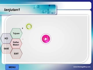 www.themegallery.com
lanjutan1
x
MENU
Tujuan
QUIZ
Daftar
Materi
KD
EXIT
 