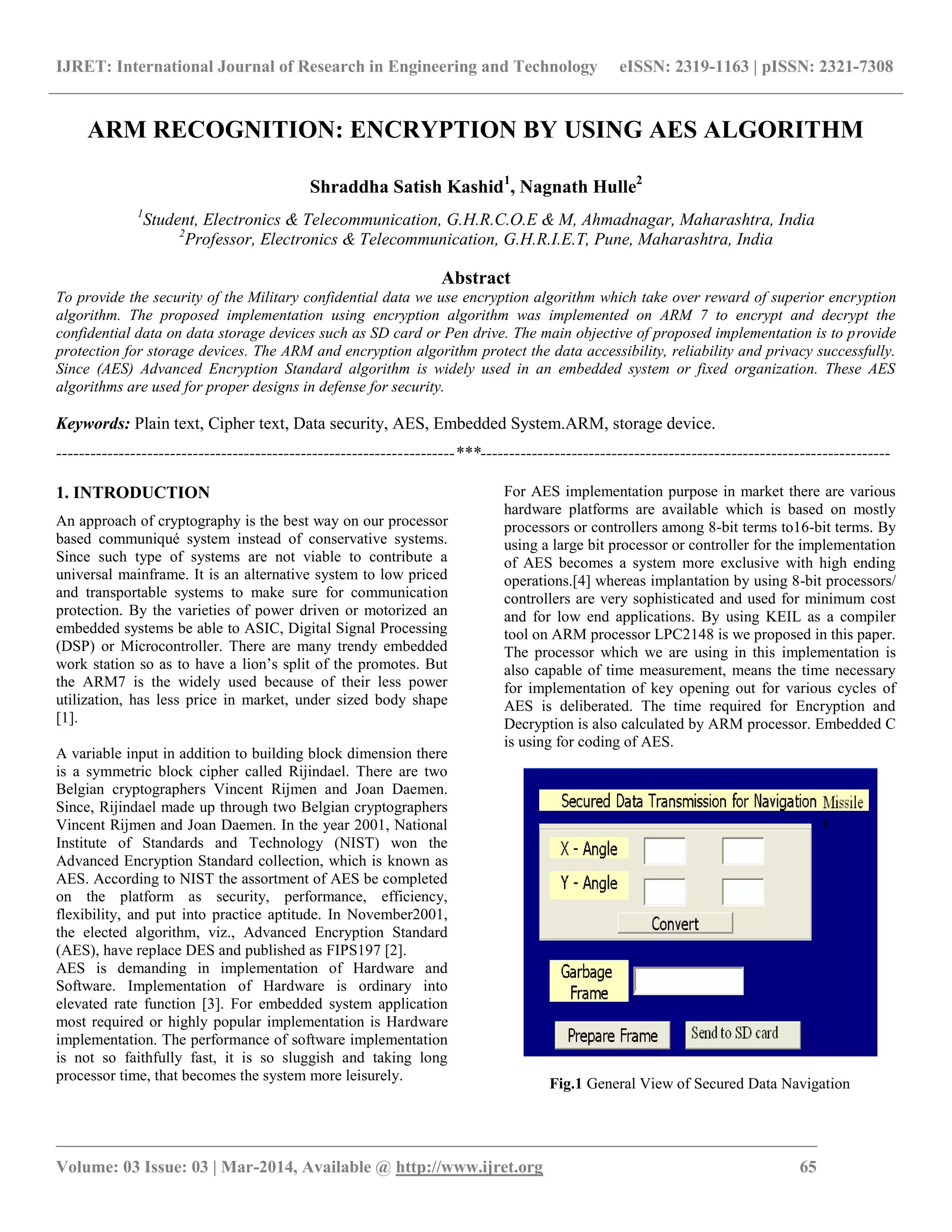 Arm recognition encryption by using aes algorithm | PDF