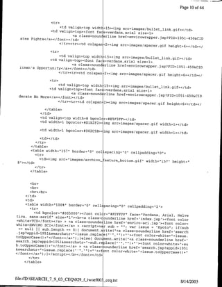 Page 10 of 4


                     <tr>
                         <td valign=top widtj=l5><img sr~mgsbultln
                     <td valign=top><font fa e=verdana,arial size=l>
                                                                         -    -i>/d
                               <a class=noun erline href=envirowrapper. jSP?PID=1051>450&CID

                            </tr><tr><td colspan=2><img src=images/spacer~gjf
                                                                              height=6></td></
                  <tr>
                     <td valign=top width=15><irng src=images/bullet
                                                                     link gif></td>
                 <td valign~top><font fac =verdana,arial size=l>
                           <a class=nound rline href=envirowrapperjisp?PIID1
  itman 's Opportunity</a></font></td>                                       0 5 l- 5 0 &CID
                                                                                   4
                     </tr><tr><td coispan= ><img src=images,'spacer~gif
                                           2
                                                                        height=6></td></
                  <tr>
                   <td valign=top width::lS><img src=images/bullet-link
                                                                        gif></td>
               <td valign=tcop><font fac =verdana,arial size=l>
                         <a class=nounderline href=envirawrapper. jsp?PID=l051-450&CID
 derate No More</a></font></td>
                   </tr><tr><td coispan=2><img src=images/spacer~gif
                                                                      height=6></td></
               </table>
            <I td>
            <td valign=top width=8 bgcolcr=#E5F3FF></td>
            <td width=l bgcolor=#D1E2F2><img src~images/spacer
                                                               gif width=l></td>
            <td width=l bgcolor=#OQ2C5B><img src=images/spacer.gif
                                                                   width=l></td>
             <td></td>
          <I tr>
       </table>
       <table width="157' border="O' cel spacingror'"
                                                        cellpadding='!O">
          <tr>
             <td><img src-"images/archjve-Eeature_bottom.gift"
                                                                width="157h     height="
 8`></td>

       </table>


       <br>
       <br>
       <br><br>
     </td>
     <td>
     <table width="lOO%"I border="O" cell pacing="O"
                                                          cellpadding="2">
       <tr>
          <td bgcolor="#005000I><font coclr="#FFFFFF"
tica, sans-serif" size="1"><b><a class=rcunderline face="Verdana, Anial, Helve
=white>TCS<,'tont><c/a> > <a class=ncundeiline            href='index.jsp'><fcnt color
                                                  href='enviro-sci.jsp'><font colcr=
white>ENVIRO SCI<Ifont></a> > <script>var
                                               sub = ""; var issue = "Kyoto"; if (sub
  == null 1   sub.length == 0)( document. nlite("<a class=ncunderline
 .jsp?appid=1051&searchstr=II+issue.replace                                href='search
                                              (''" '1.+" '><font color=white>`+issue.
tcUpperCaseo)+'</fcnt></a>");)lelse( doccment.write(
search.jsp?appid=l051&searchstr="sub~relace               "<a class=nounderline href='
                                                   ("7"ll) +''><font color=white>"÷su
b.tcUpperCaseO+"<itcnt></a> > <a class=ncunderline
&searchstr=h'+issue replace ("'.', ") +" '><font           href='search~jsp?appid=l0 l
                                                                                     5
                                                 cclor=white>"+issue tcojpperCaseo)+"
</font></a>") ; 1</script></b></font></'td>

    </table>



file://D:SEARCH_7_9-03-CEQO29-fiwoefOO        s-eq.txt                            8114/2003
 