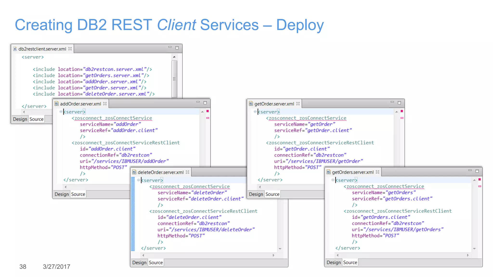 38 3/27/2017
Creating DB2 REST Client Services – Deploy
 