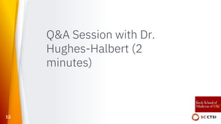 Q&A Session with Dr.
Hughes-Halbert (2
minutes)
12
 
