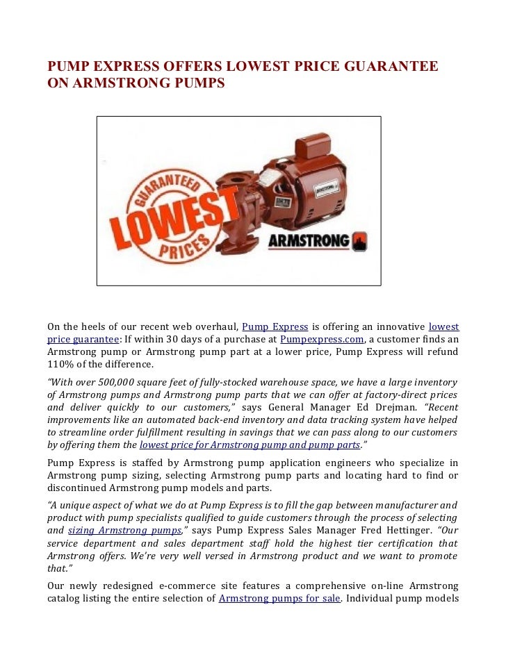 Pump Express Offers Lowest Price Guarantee On Armstrong Pumps