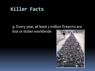Killer Facts	9. Every year, at least 1 million firearms are lost or stolen worldwide