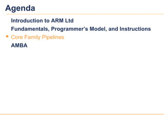 2727
Agenda
Introduction to ARM Ltd
Fundamentals, Programmer’s Model, and Instructions
 Core Family Pipelines
AMBA
 