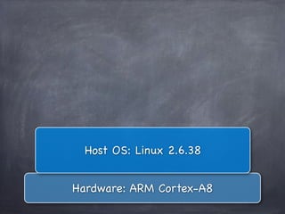 Host OS: Linux 2.6.38


Hardware: ARM Cortex-A8
 