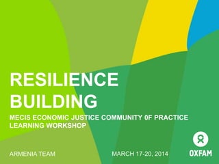 RESILIENCE
BUILDING
MECIS ECONOMIC JUSTICE COMMUNITY 0F PRACTICE
LEARNING WORKSHOP
ARMENIA TEAM MARCH 17-20, 2014
 