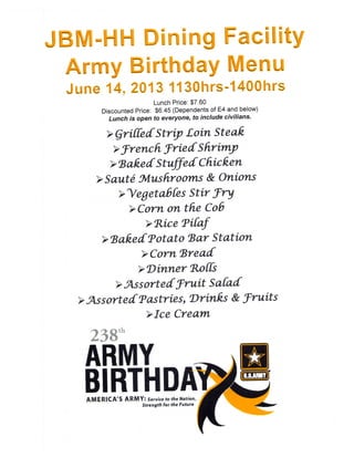 Army Birthday Menu 