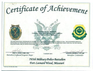Army Certificate of Achievement