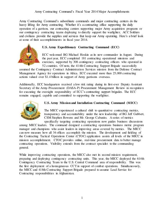 Army Contracting Command’s FY14 Major