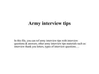 Army interview tips | PPTX | Resume Writing and Advice | Job Search