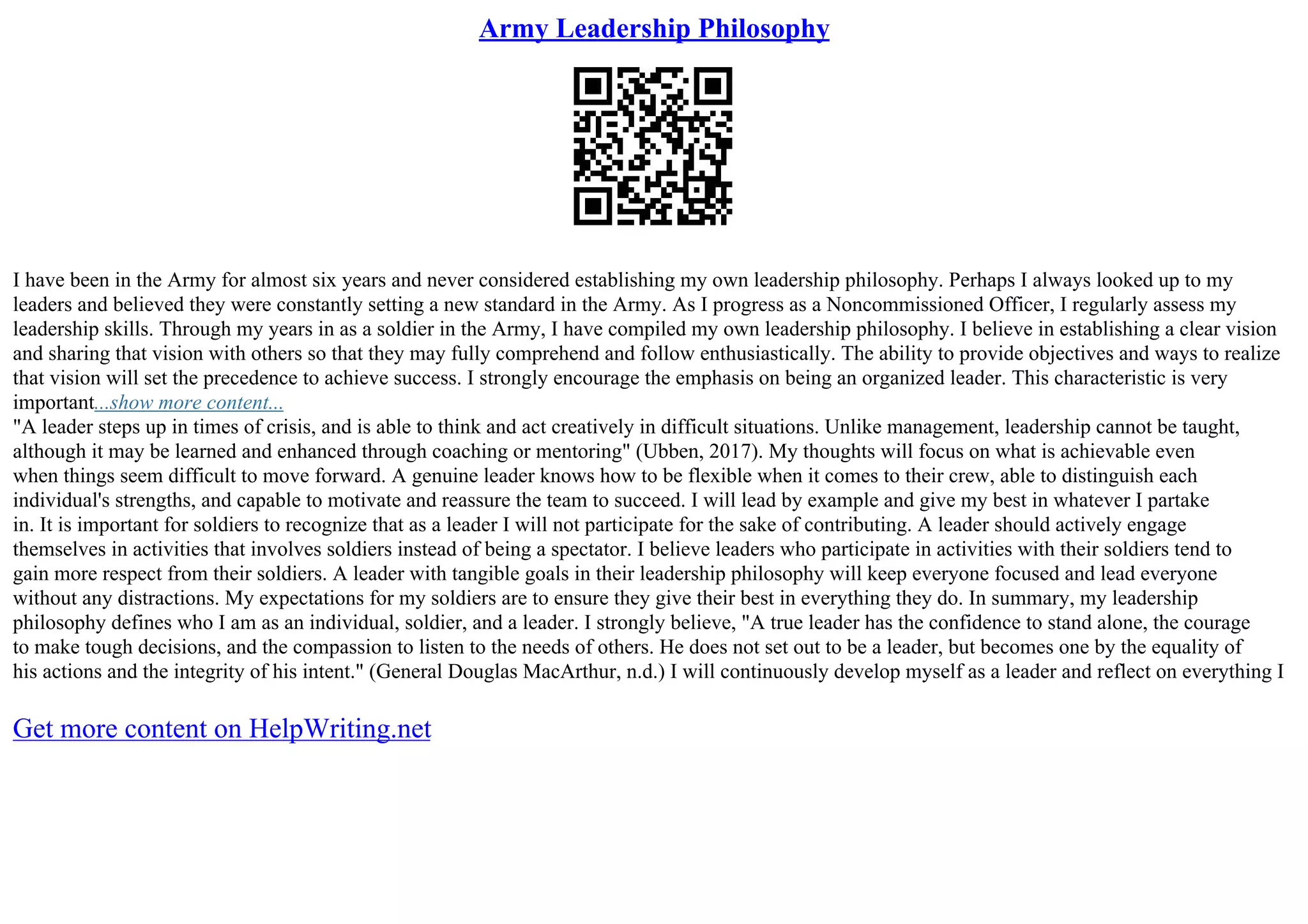 Army Leadership Philosophy | PDF