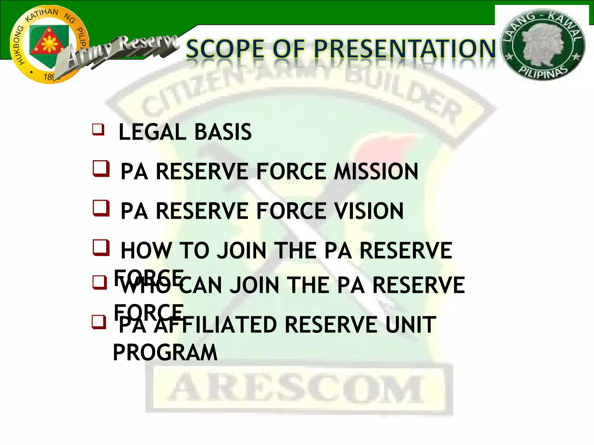 Reserve Force Development Program Army Reserve Force | PPT