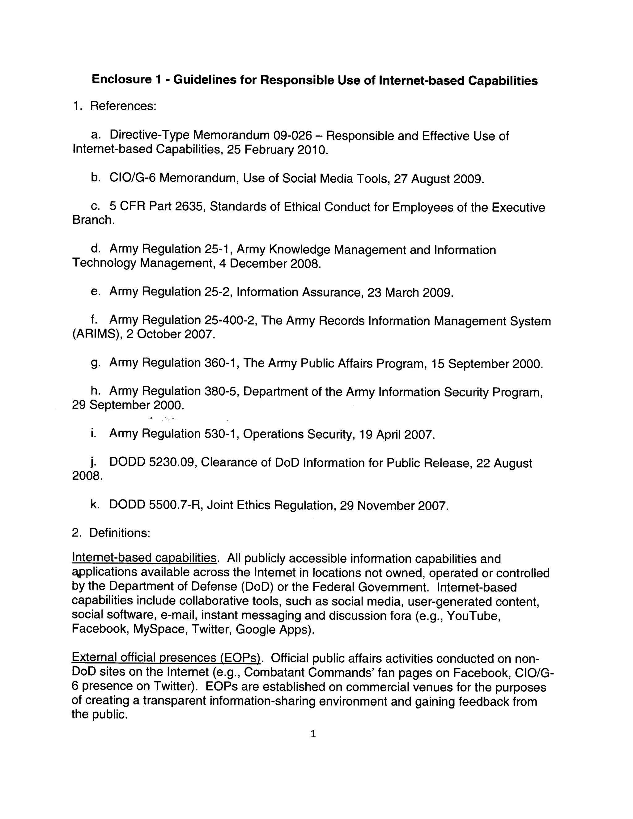 Army Official Social Media Policy
