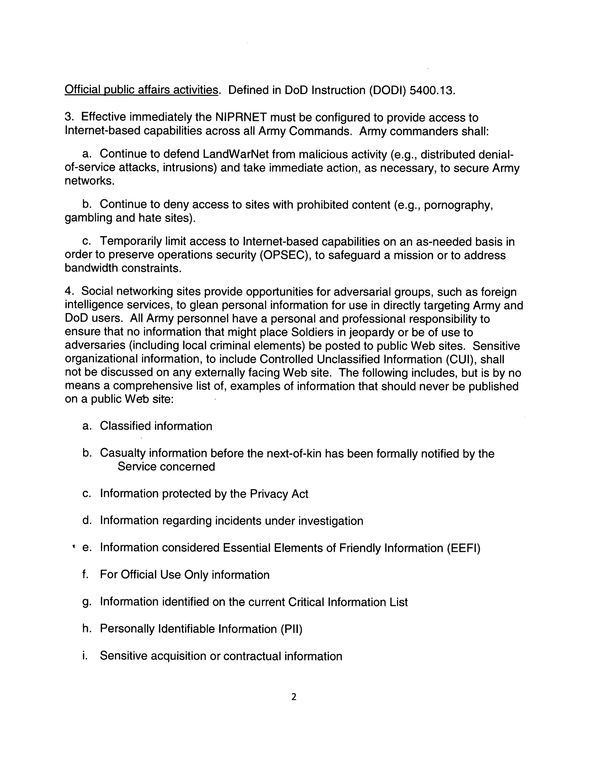 Army Official Social Media Policy