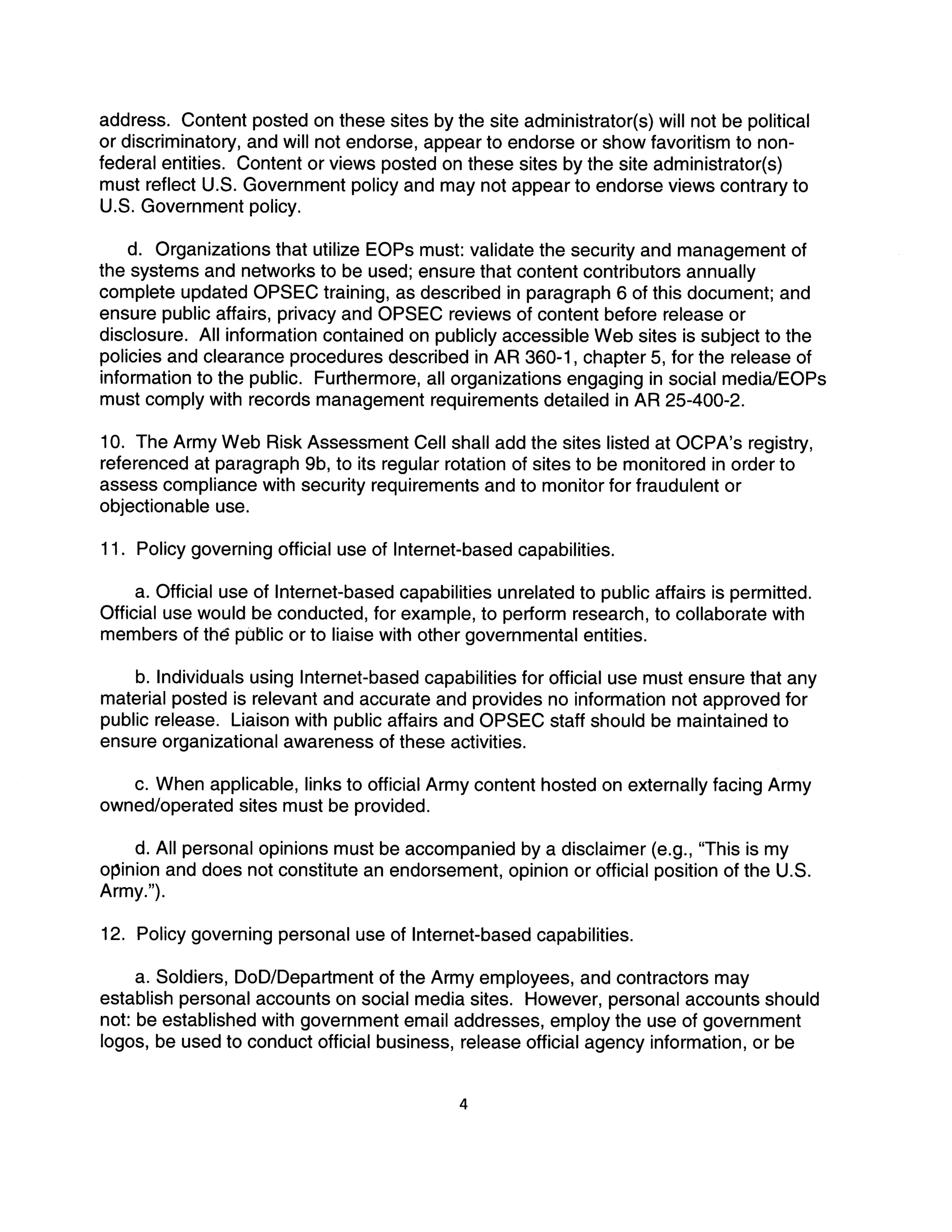 Army Official Social Media Policy