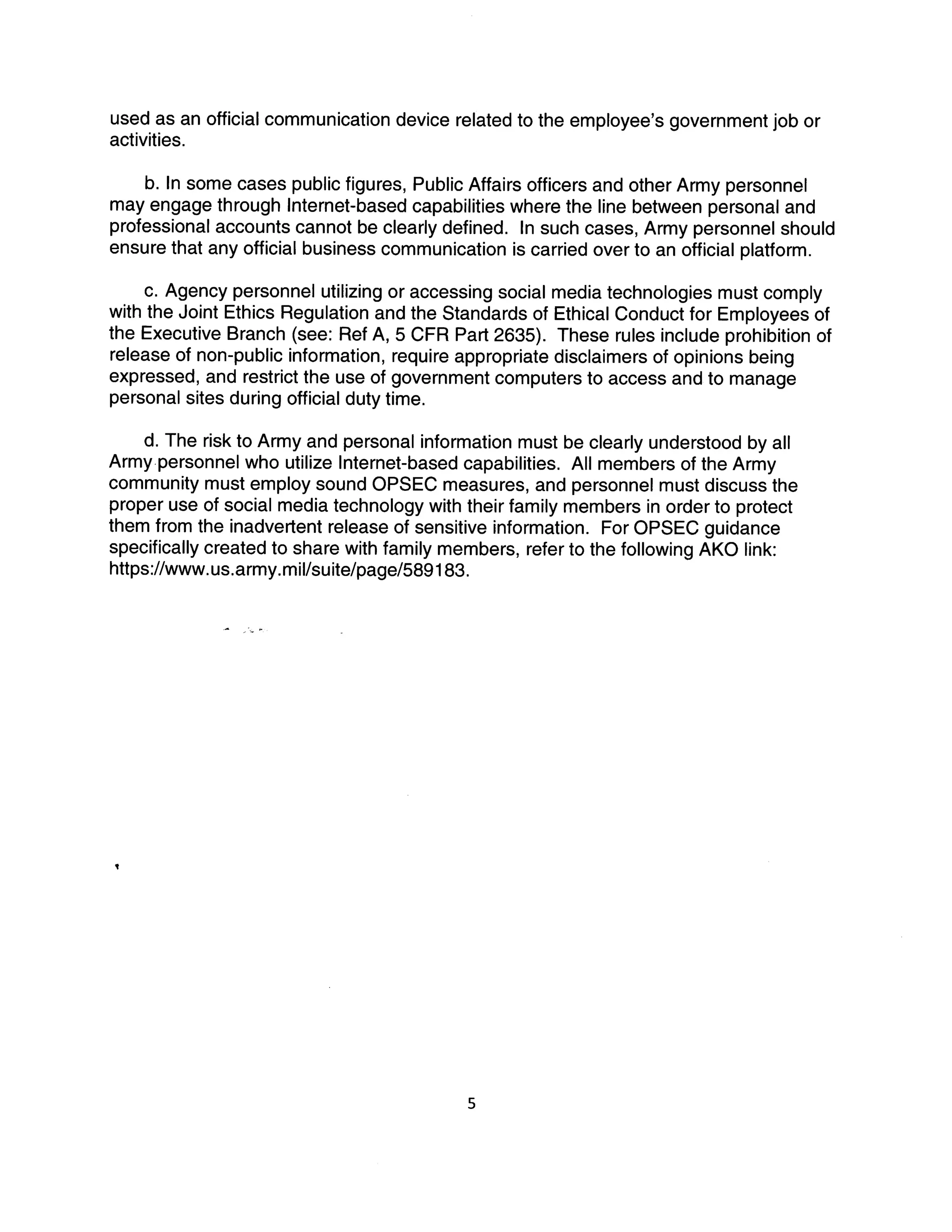 Army Official Social Media Policy