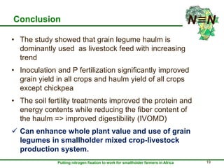 Inoculation and P fertilizer improves food and feed production in grain legumes: Farmers' perceptions and treatment effects on yield and quality of residue biomass in Ethiopian highlands