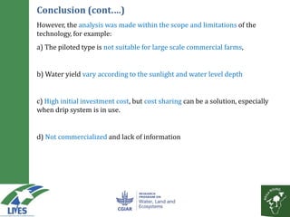 Solar powered water pumping can boost smallholder income: A business model based on action research from LIVES and Africa RISING sites